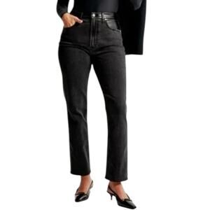 American Eagle Faux Leather & Black Denim Jeans, High Rise, Casual, NEW! 12S